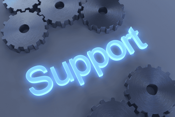 Support sign on a grey background.