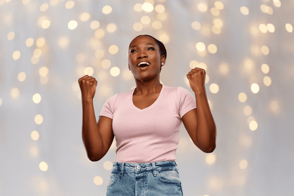 A lady celebrating a win.