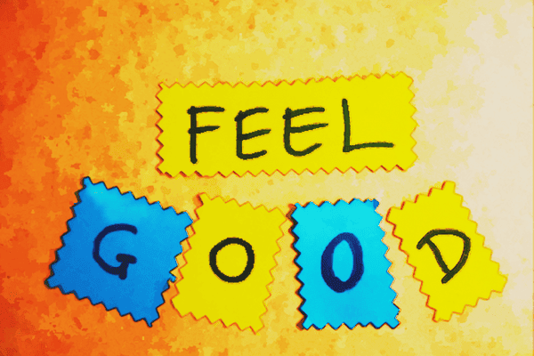 Feel Good written on a colorful background.