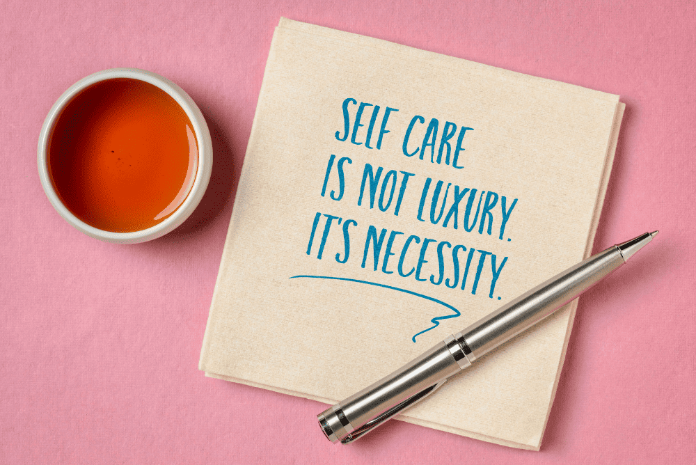 Self Care is not luxury. It's necessity written on a brown tissue paper. 