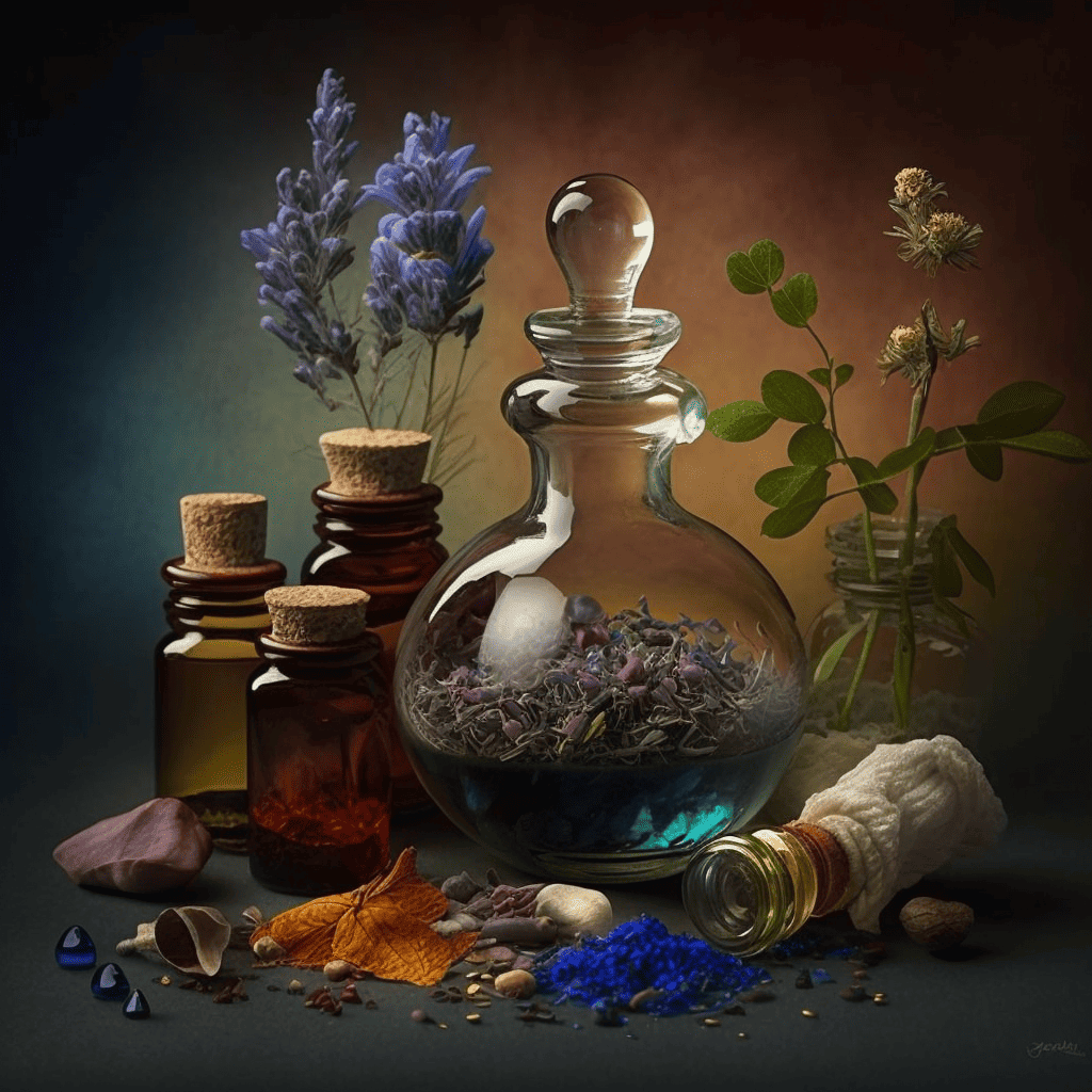 Bottles of Essential oil for aromatherapy