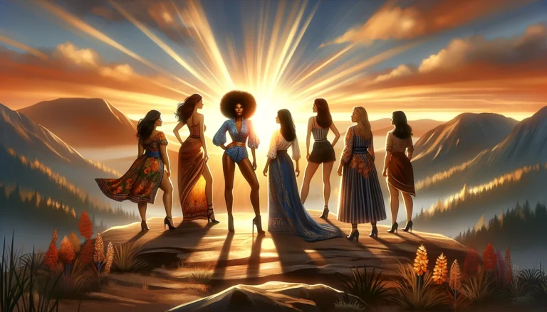 A group of women standing on top of a mountain, radiating self-esteem and empowerment, with the sun behind them. Emphasising Self-Esteem for Women Over 40.