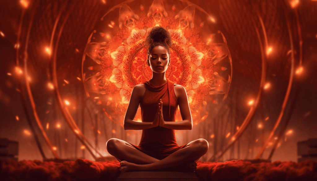 A lady meditating for root chakra healing