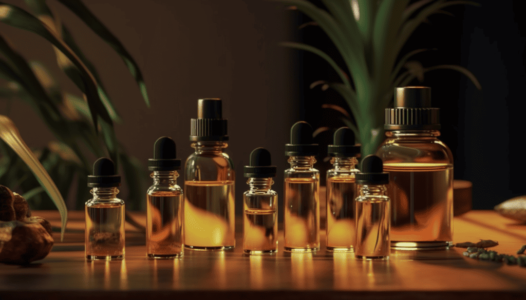 Bottles of essential oil