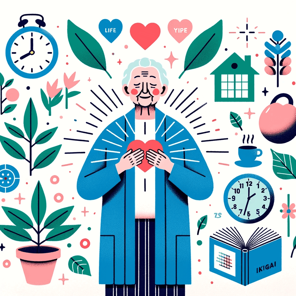 An illustration of a centenarian from a Blue Zone, encapsulating their lifestyle's essence.