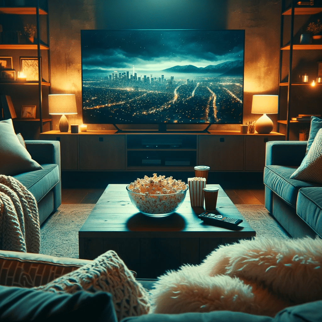 A cozy living room setting perfect for a movie marathon night.