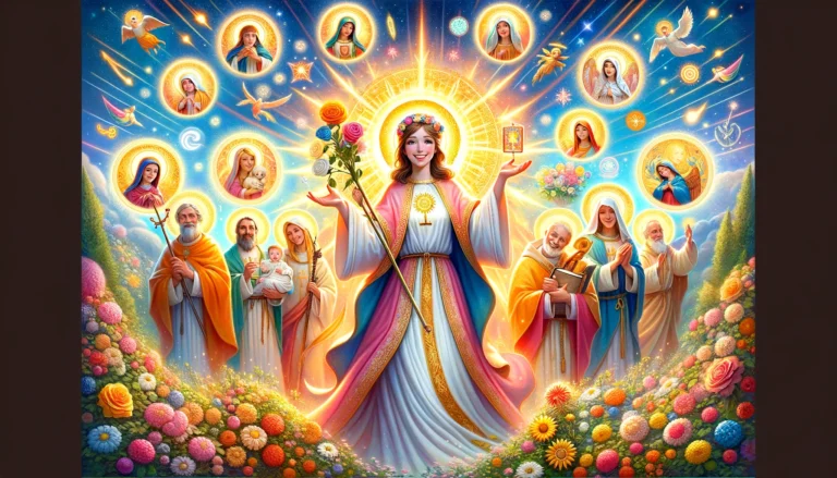 Multiple patron saint of confidence each gathered around St. Dymphna