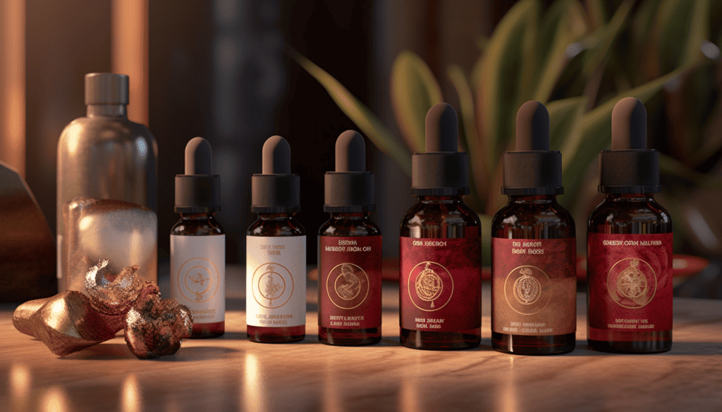 Root chakra essential oil bottles